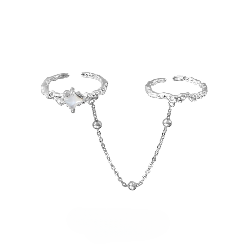 White Shell & Zircon Open Double Ring