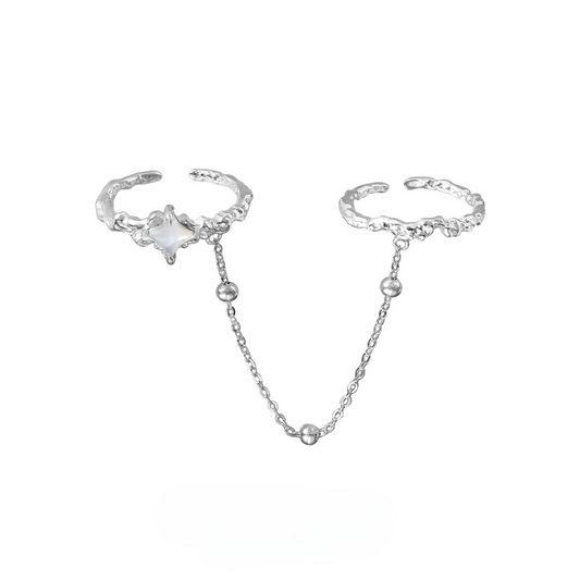 White Shell & Zircon Open Double Ring