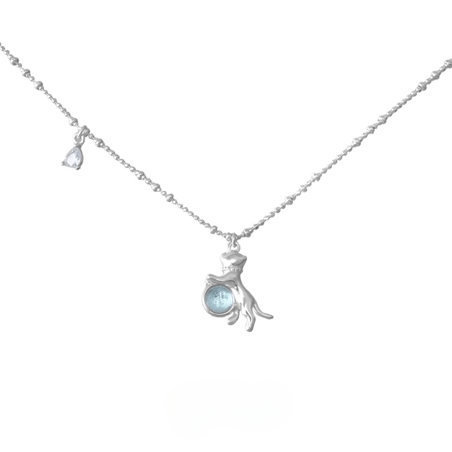 Blue Glass Cat Pendant Necklace