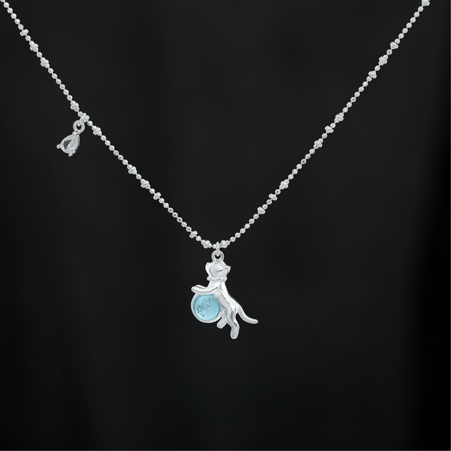 Blue Glass Cat Pendant Necklace