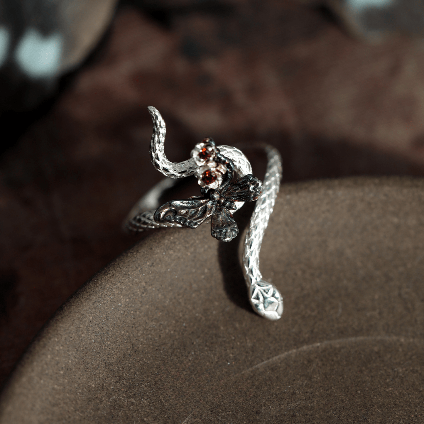 Butterfly Rose Snake Ring
