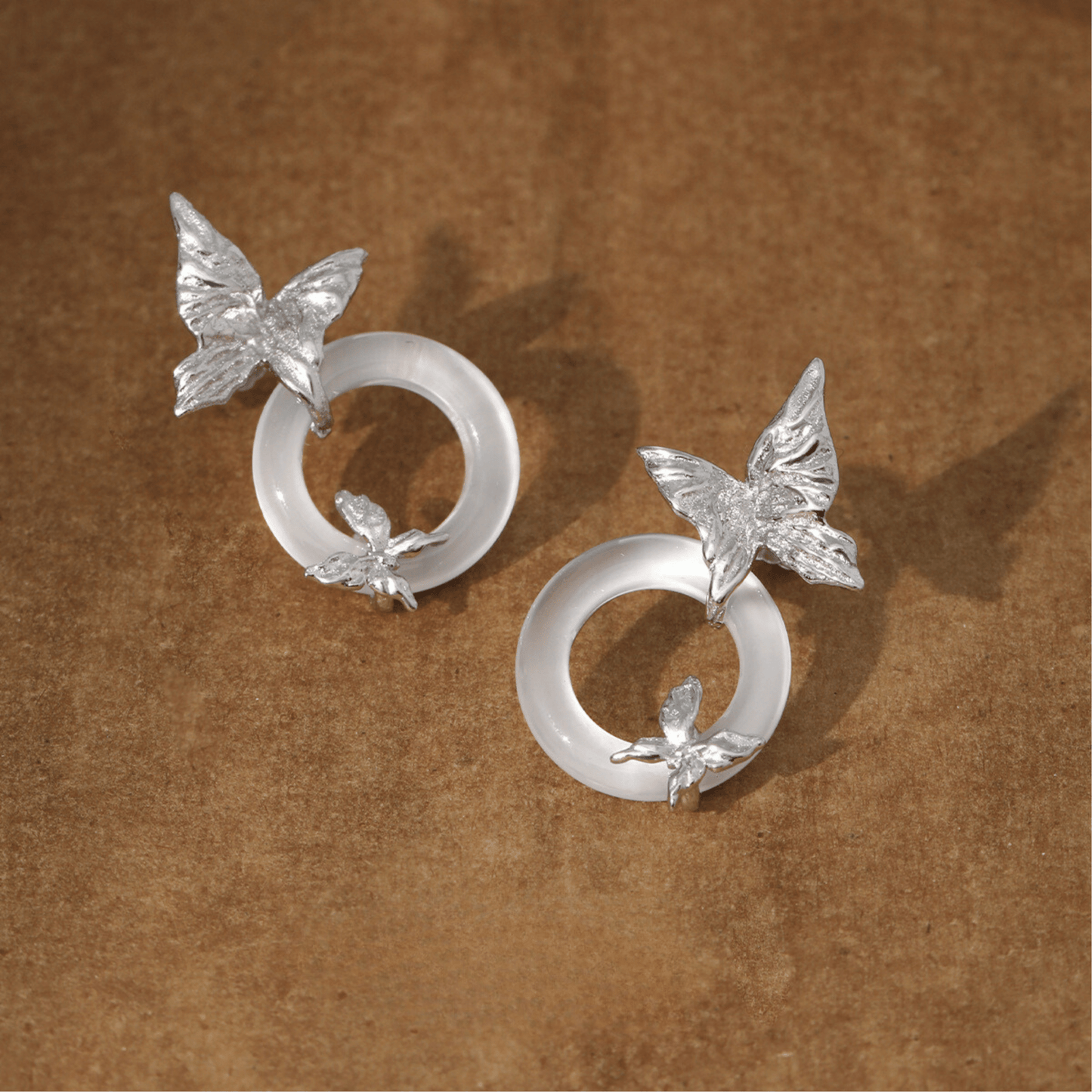 Butterfly White Jade Earrings