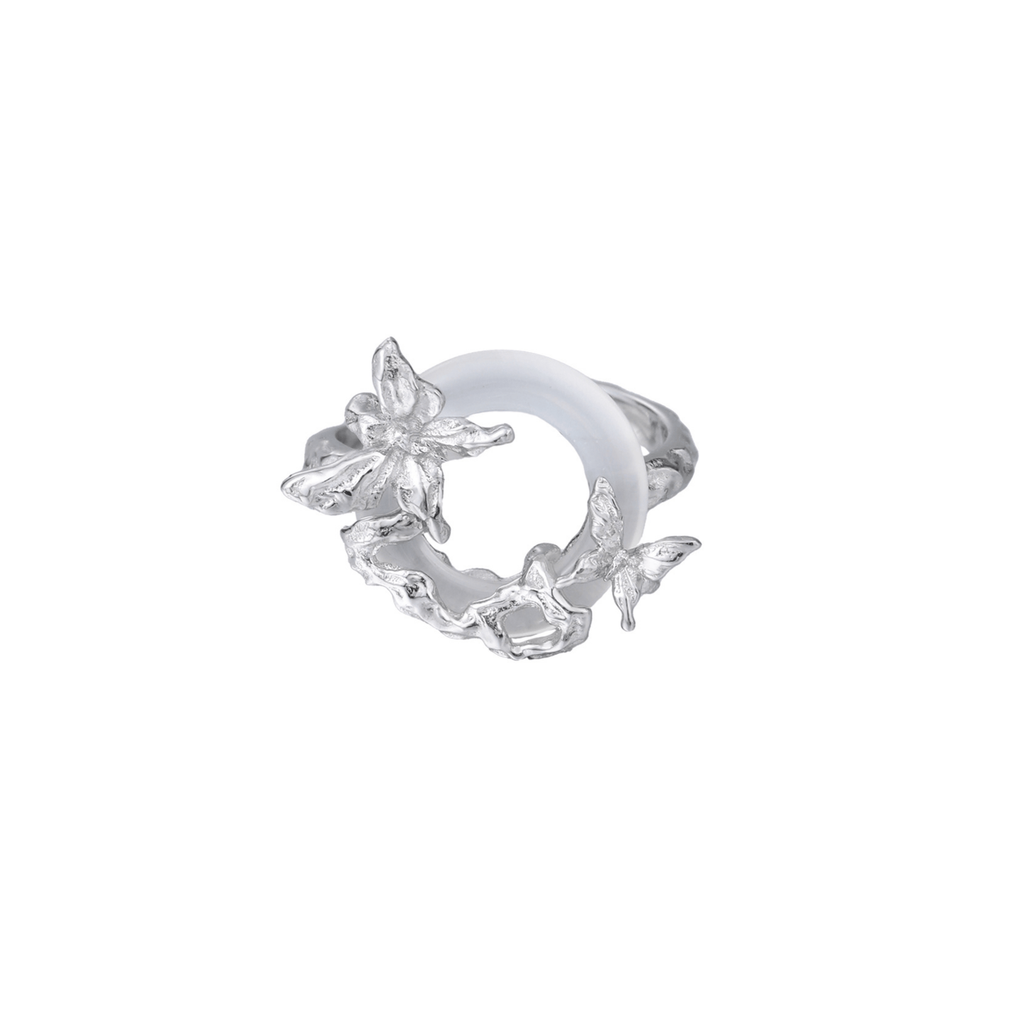 Bague papillon en jade blanc