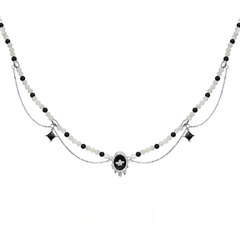 Liquid Black Onyx & White Shell Necklace