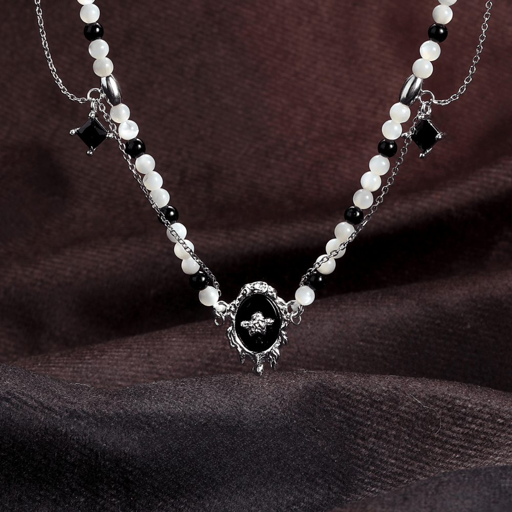 Liquid Black Onyx & White Shell Necklace