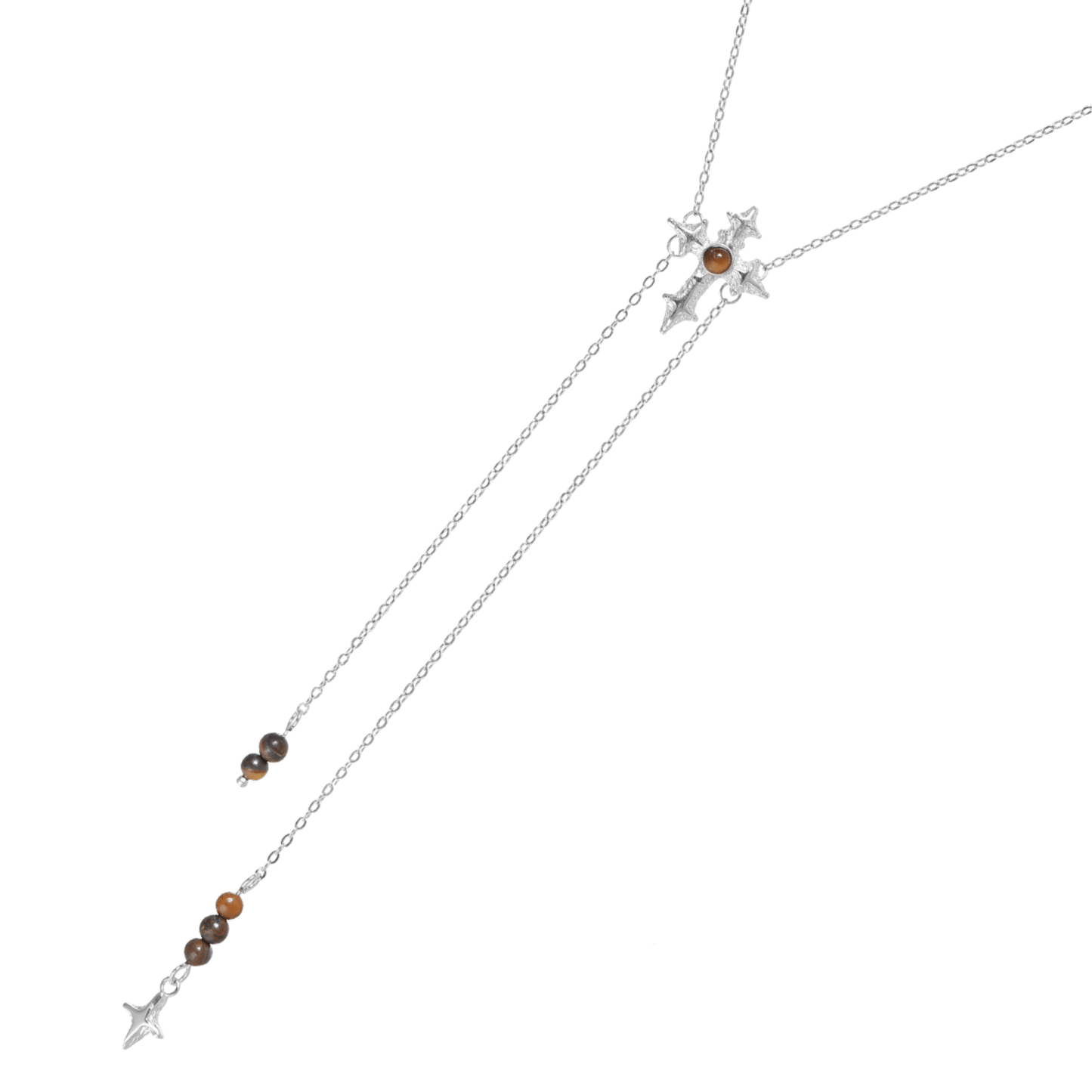 Collier croix œil de tigre avec chaîne à tirer