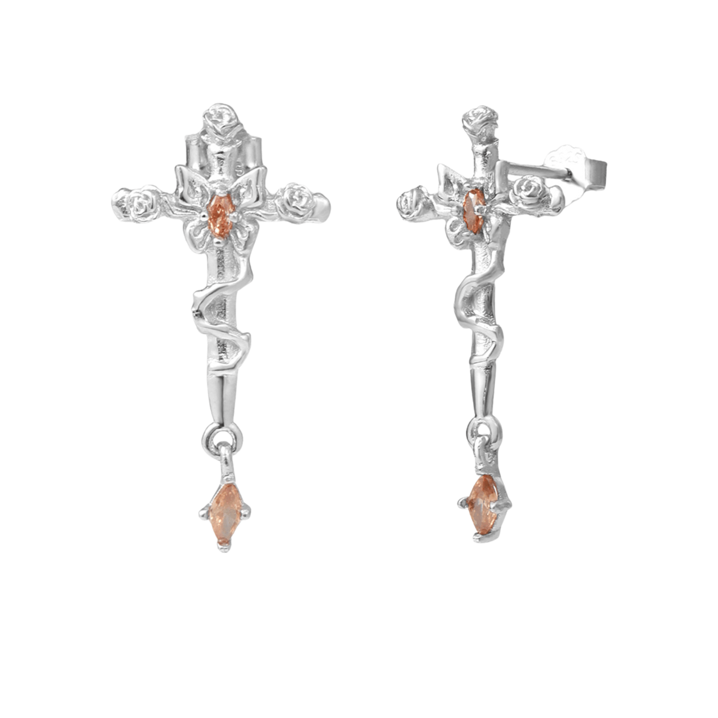 Boucles d'oreilles à tige en forme de croix et de papillon rose