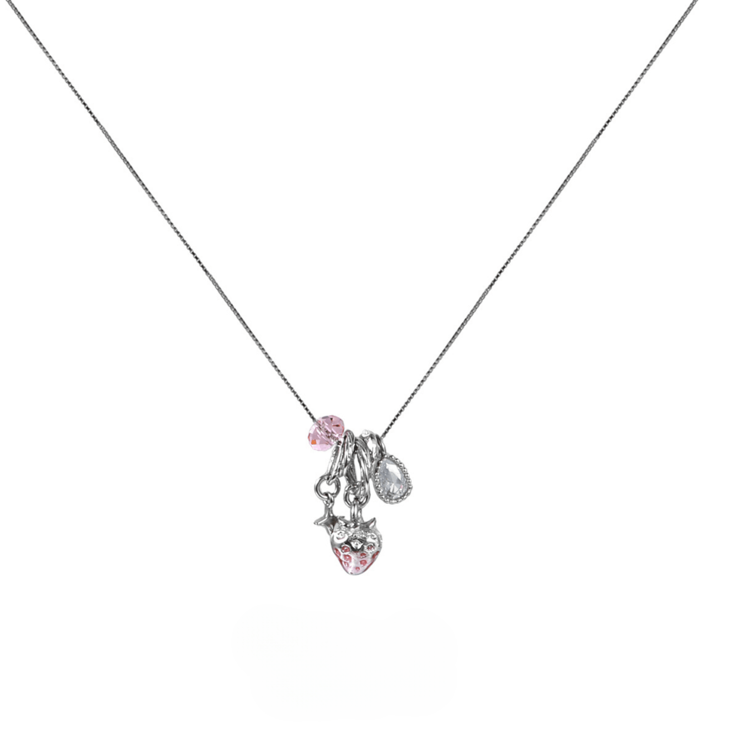 Strawberry Enamel Silver Necklace