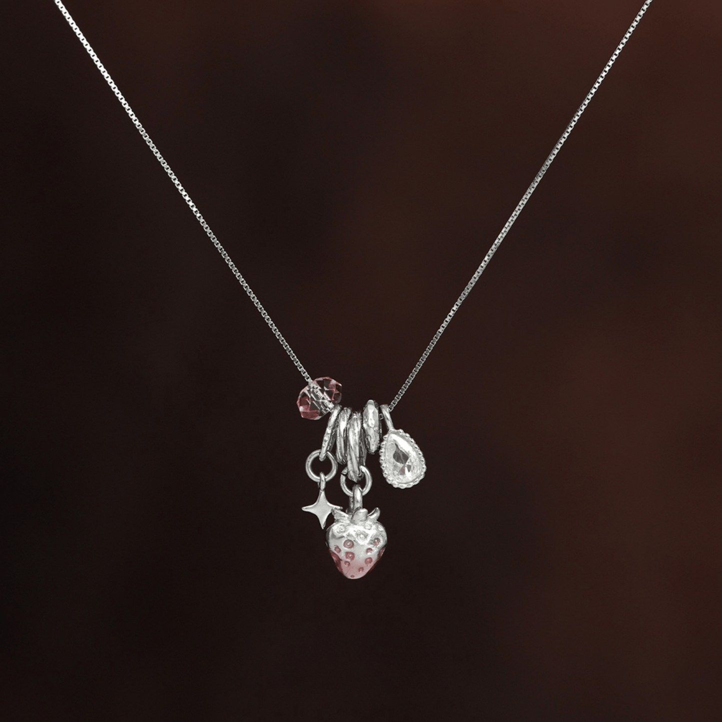 Strawberry Enamel Silver Necklace
