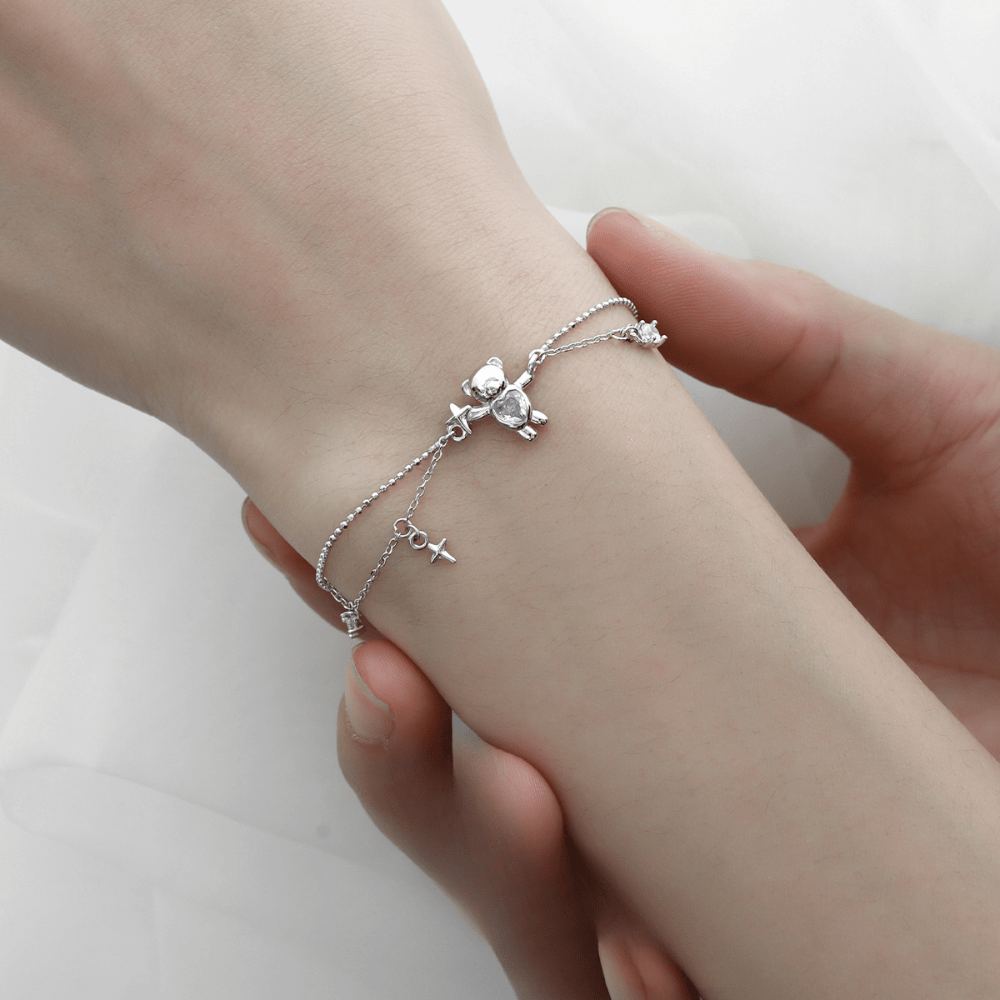 Sweet Teddy Bear & Heart Bracelet