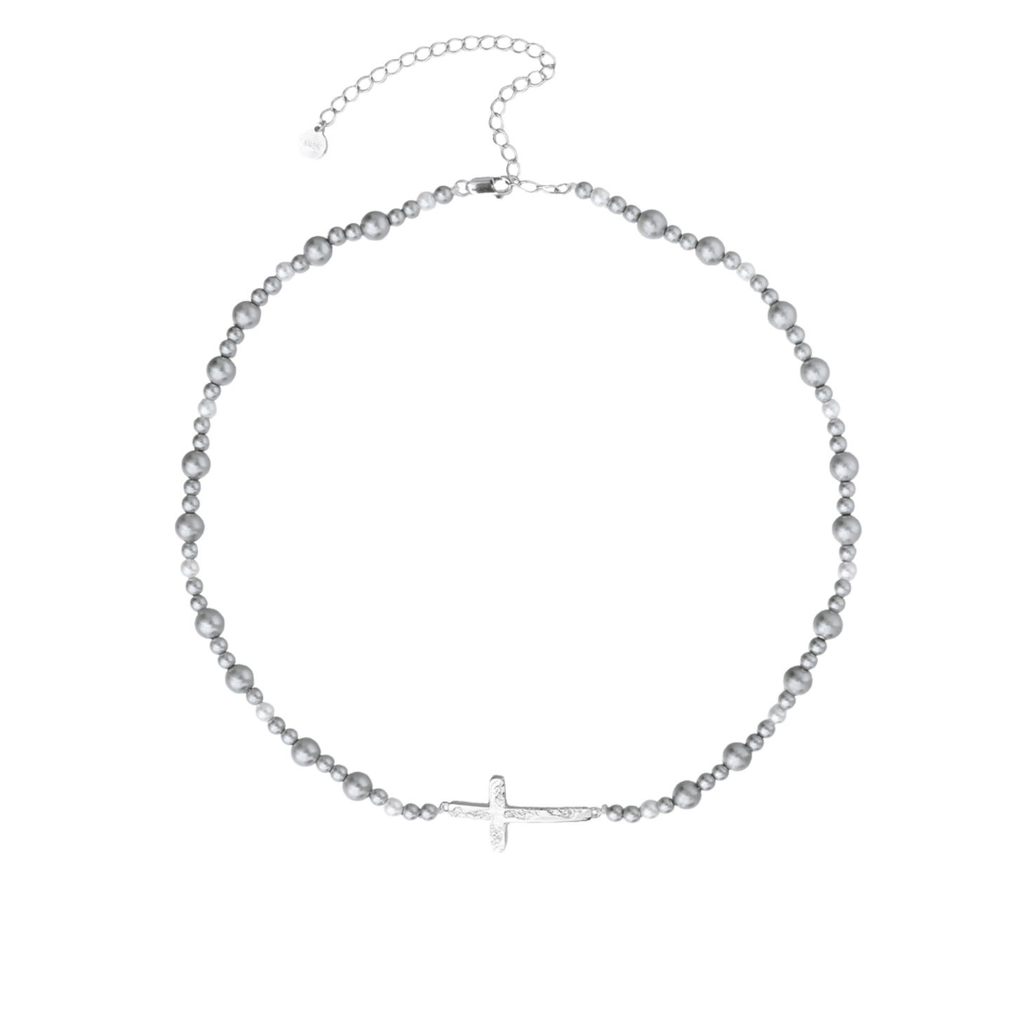 Textured Cross Pearl Necklace