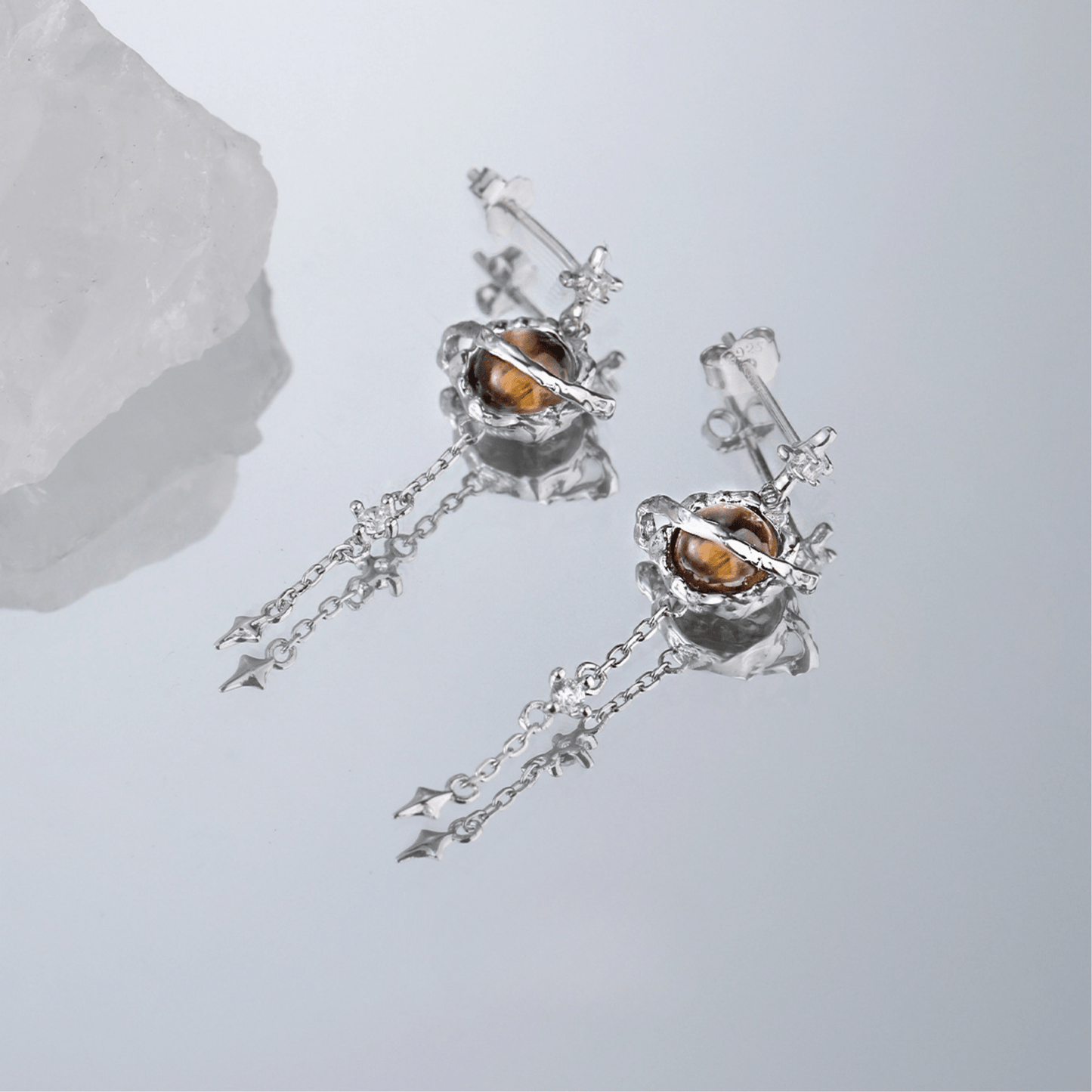 Tiger Eye Silver Stud Earrings