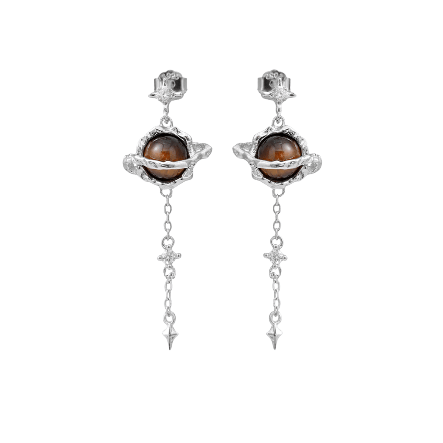 Tiger Eye Silver Stud Earrings