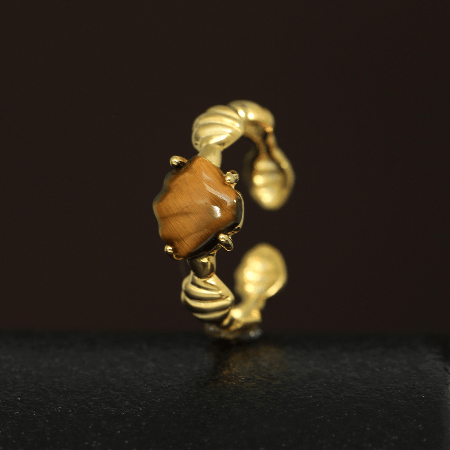 Tiger Eye & White Shell Open Ring