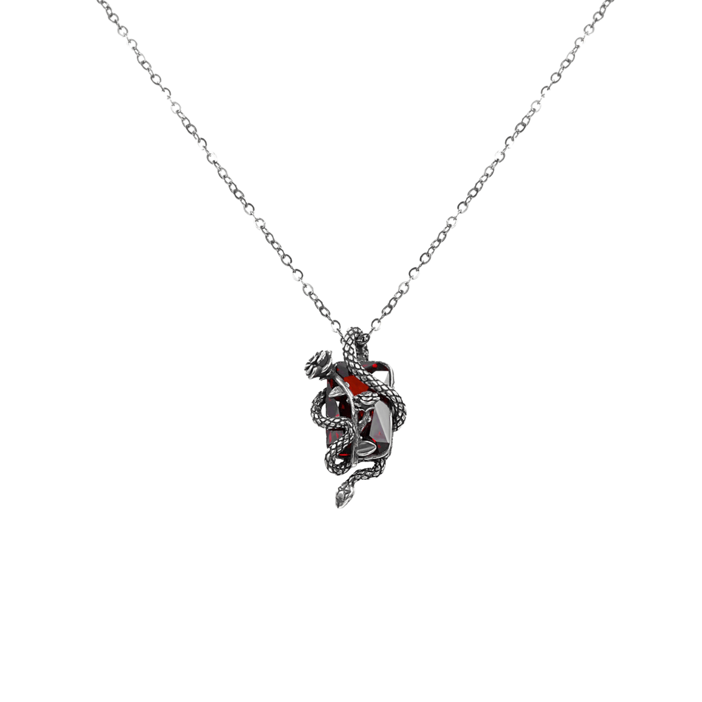 Vintage Distressed Silver Snake Rose Necklace