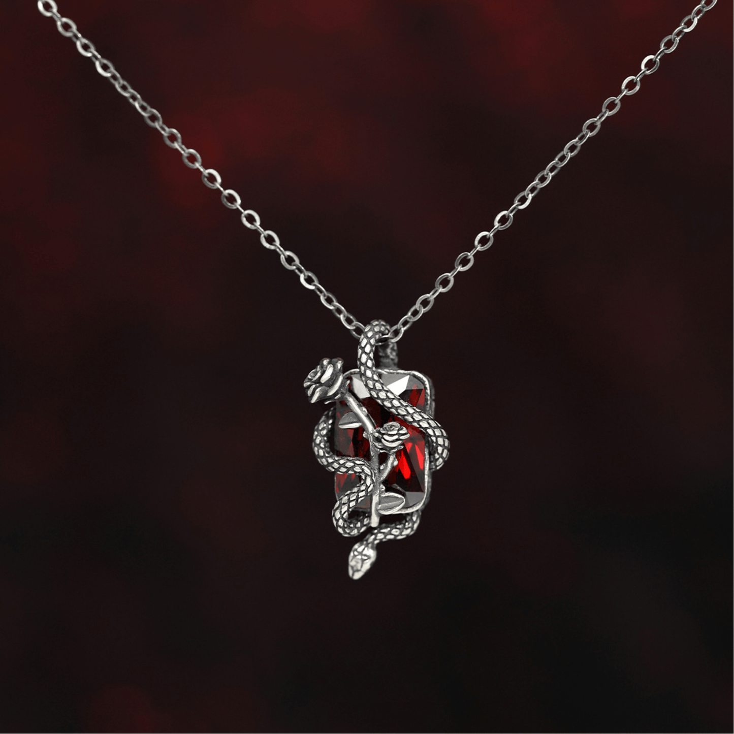 Vintage Distressed Silver Snake Rose Necklace