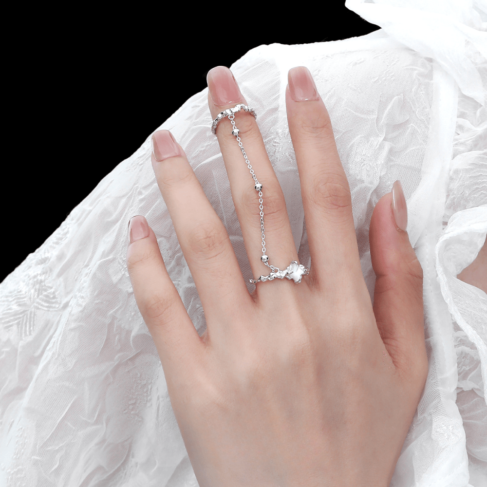 White Shell & Zircon Open Double Ring