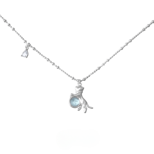 Blue Glass Cat Pendant Necklace