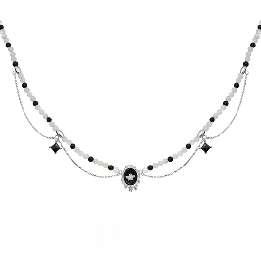 Liquid Black Onyx & White Shell Necklace