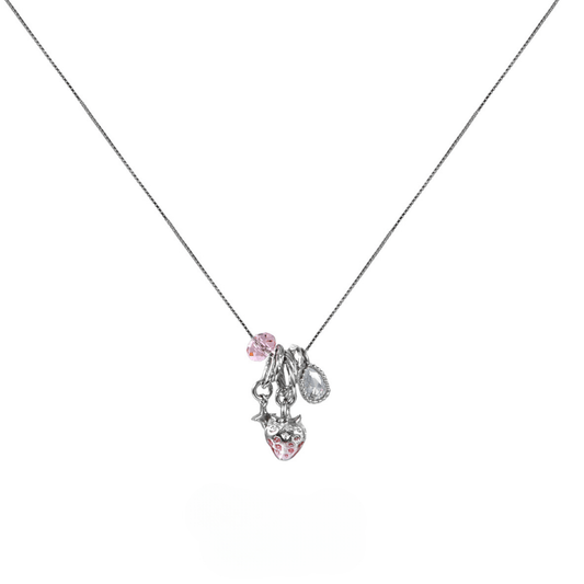 Strawberry Enamel Silver Necklace