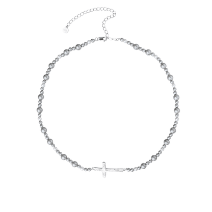 Textured Cross Pearl Necklace