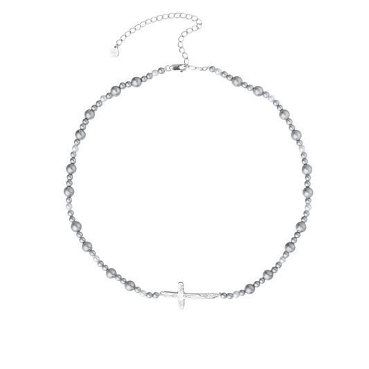Textured Cross Pearl Necklace