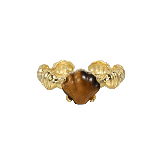 Tiger Eye & White Shell Open Ring